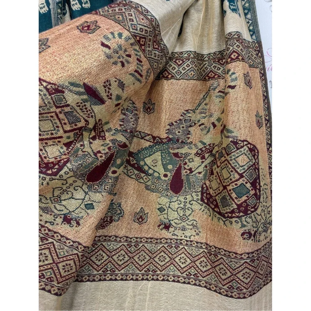 Scarf tassel Teal Elephant Pattern Pashmina Scarf